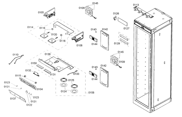 Cabinet Parts Diagram and Parts List for B18IW50NSP 06 Bosch Freezer