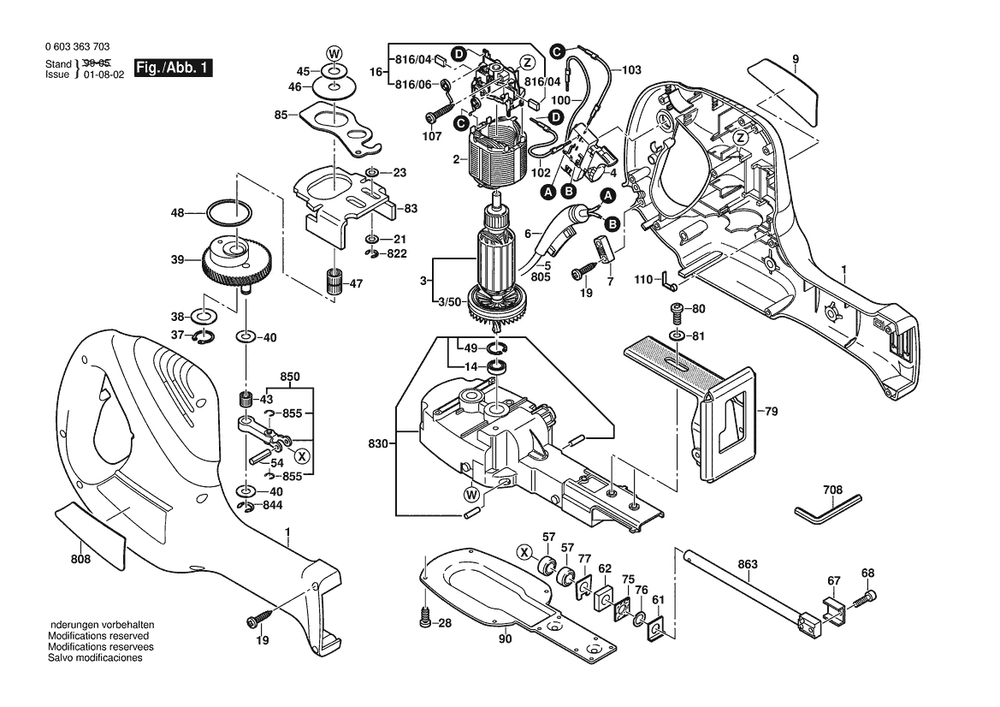 Section 1 Diagram and Parts List for PFZ600E 0603363743 Bosch Saw