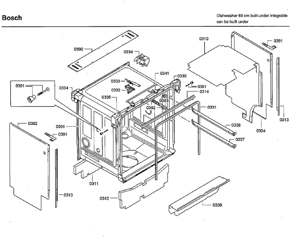 Cabinet Diagram and Parts List for SHX9PT75UC B4 Bosch Dishwasher