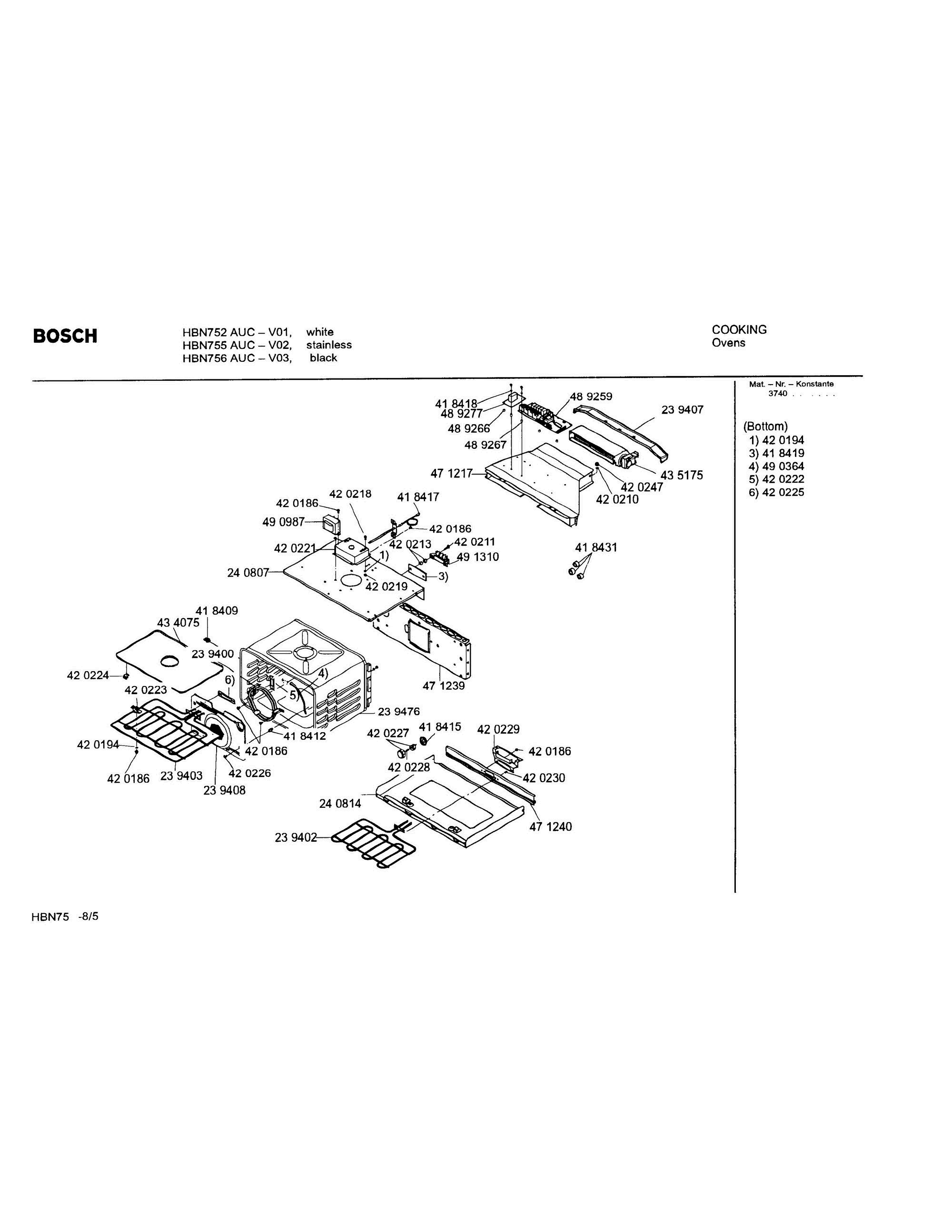 05 - LOWER OVEN COMPONENTS Diagram and Parts List for HBN756AUC(FD8207-)  Bosch Wall Oven