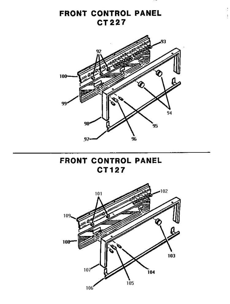 Front Control Panels Diagram and Parts List for CT227  Thermador Wall Oven