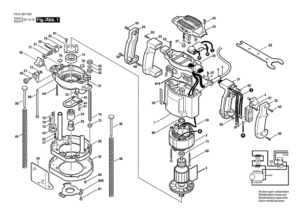 Bosch 1875type1 (F012x87500) Diagram and Parts List for 1875 (TYPE 1)(F012X87500) Bosch Router