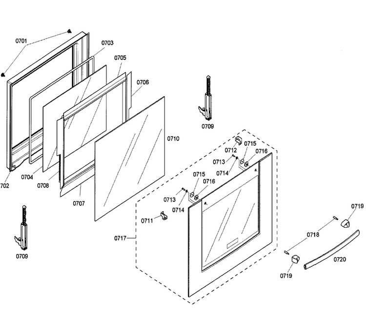 Door Diagram and Parts List for HBN5660UC 01 Bosch Wall Oven