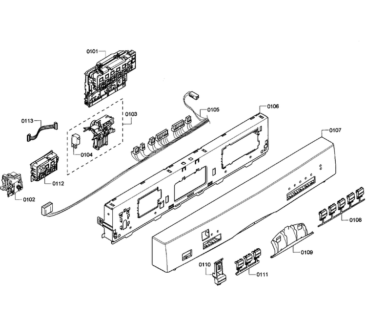 Control Panel Diagram and Parts List for SHE55M15UC 60 Bosch Dishwasher