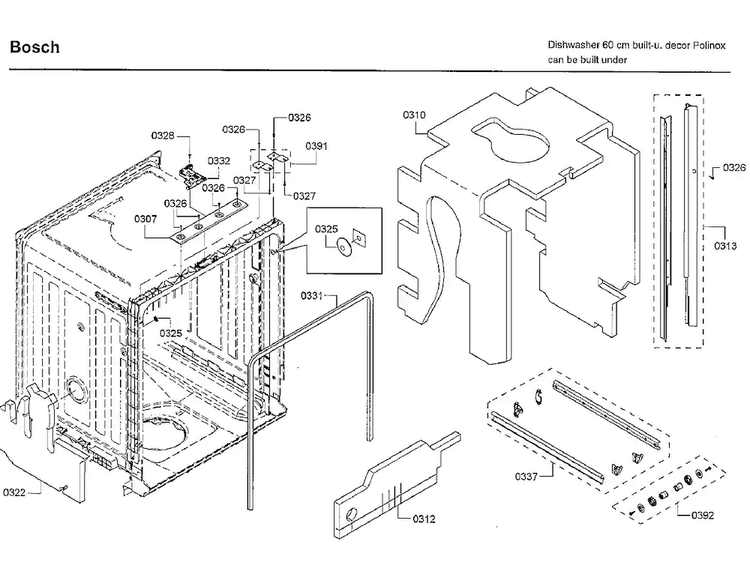 Frame Diagram and Parts List for SHE3ARF5UC 22 Bosch Dishwasher
