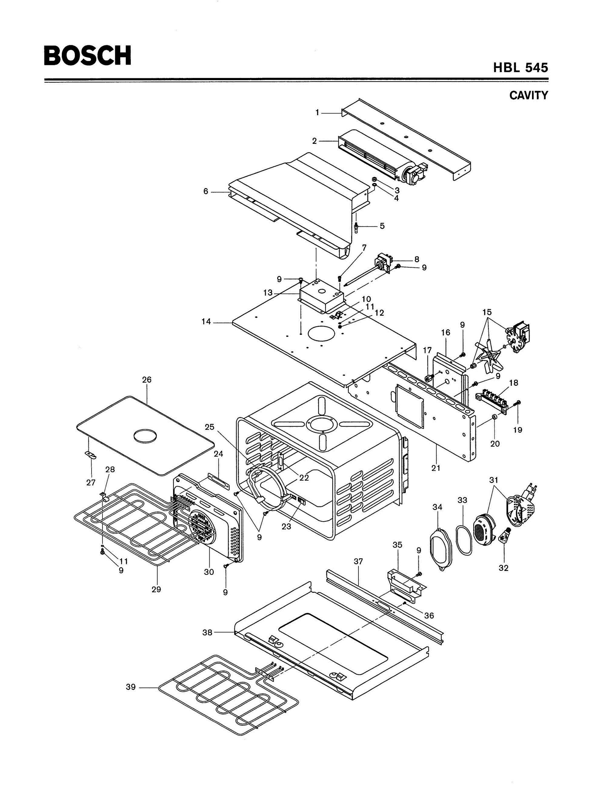 02 - CAVITY Diagram and Parts List for HBL545  Bosch Range