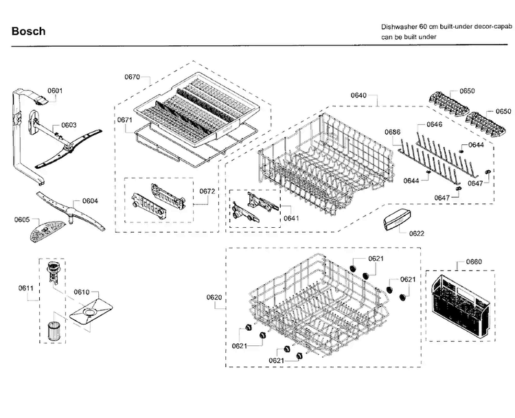 Rack Diagram and Parts List for SHE65T55UC 09 Bosch Dishwasher