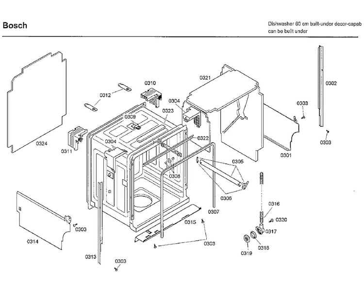 Tub Diagram and Parts List for SHE66C02UC 40 Bosch Dishwasher
