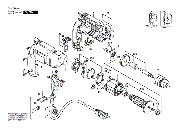 Bosch 6443type1 (F012644300) Diagram and Parts List for 6443 (TYPE 1)(F012644300) Bosch Hammer Drill