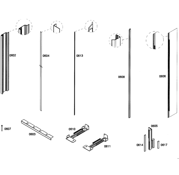 Framing Diagram and Parts List for T18ID80NLP 27 Thermador Freezer