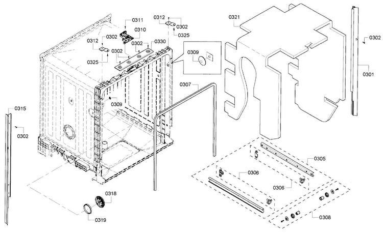 Frame Diagram and Parts List for SHE3ARF6UC 07 Bosch Dishwasher