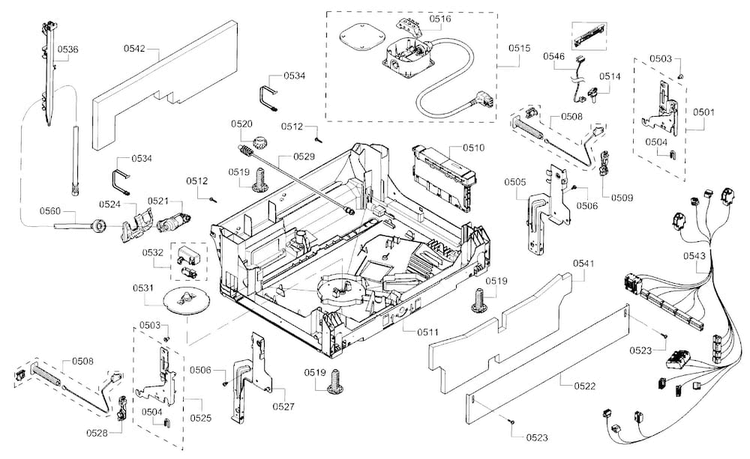 Base Diagram and Parts List for SHV68T53UC 07 Bosch Dishwasher