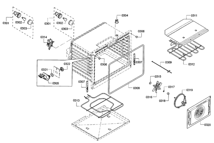 Cavity Diagram and Parts List for HBL8461UC 01 Bosch Wall Oven