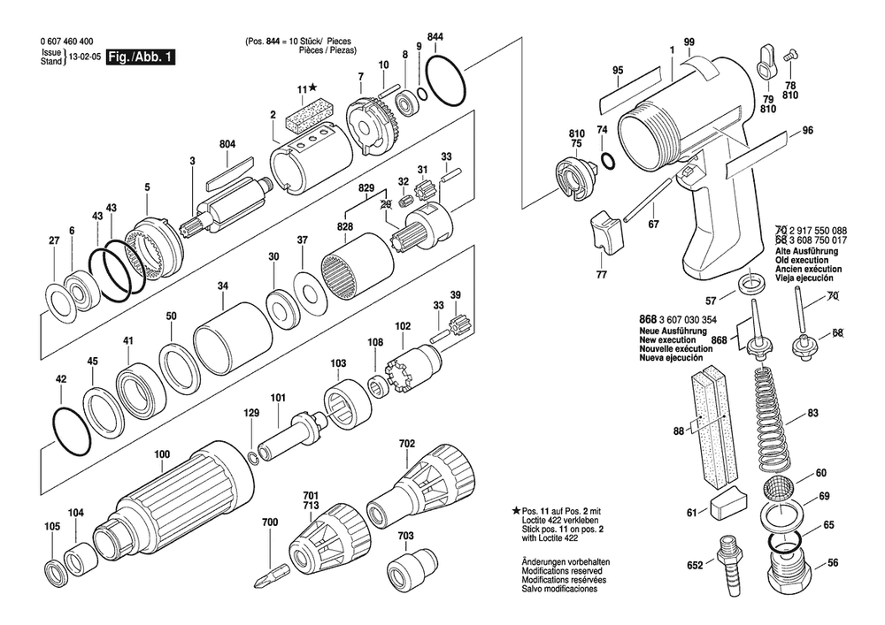 Section 1 Diagram and Parts List for 320WSSR8-750 0607460400 Bosch Screwdriver