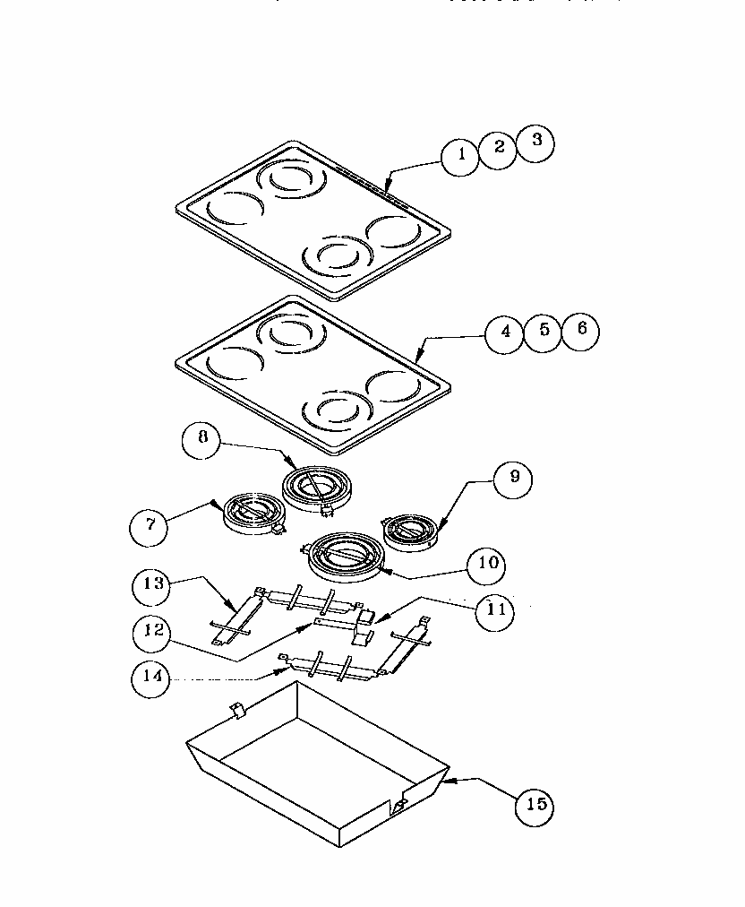 Maintop Component Diagram and Parts List for REF30  Thermador Range