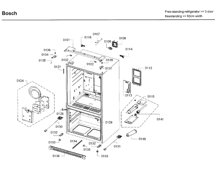 Cabinet Diagram and Parts List for B26FT70SNS 08 Bosch Refrigerator
