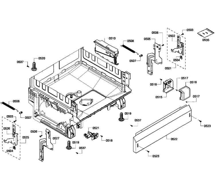 Base Assy Diagram and Parts List for SHE4AM15UC 02 Bosch Dishwasher
