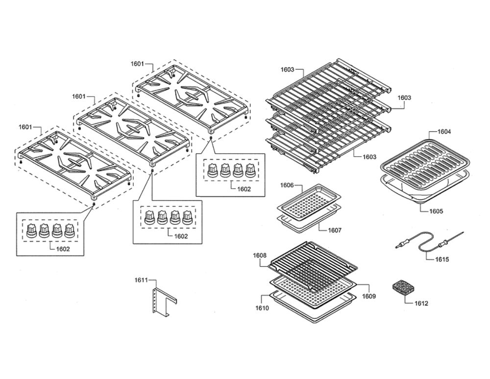 Grates/Racks Diagram and Parts List for PRD48JDSGU 11 Thermador Range