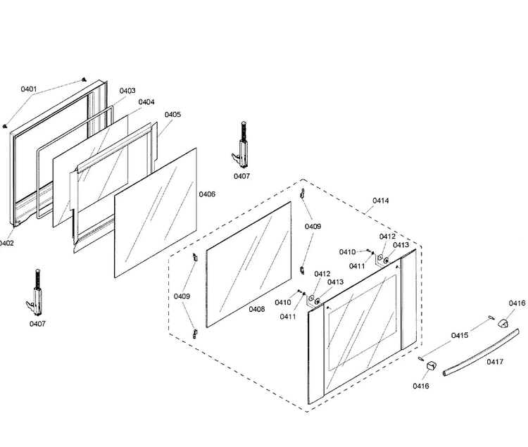 Upper Door Assy Diagram and Parts List for HBL8650UC 01 Bosch Wall Oven