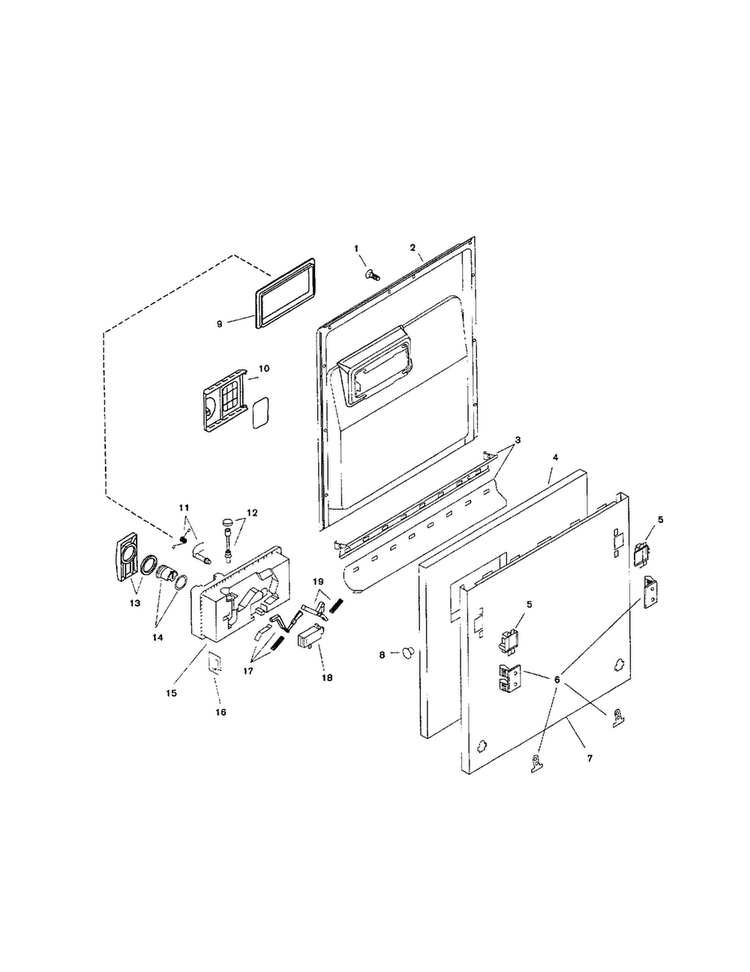 Door Assembly Diagram and Parts List for SHI6805UC 12 Bosch Dishwasher