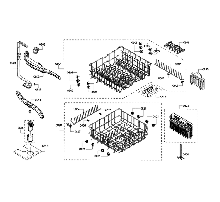 Rack Assy Diagram and Parts List for SHE55RF5UC 68 Bosch Dishwasher