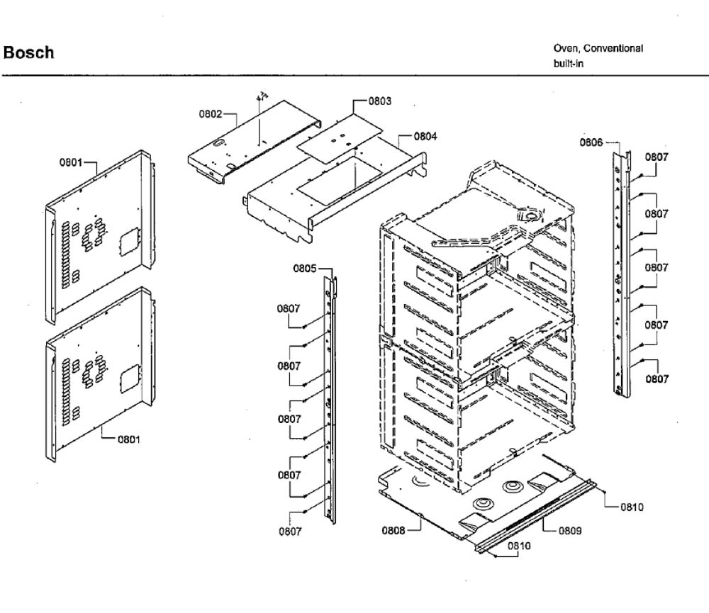 Frame Diagram and Parts List for HBLP651RUC 03 Bosch Wall Oven