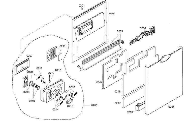 Door Assy Diagram and Parts List for SHE68M02UC 47 Bosch Dishwasher