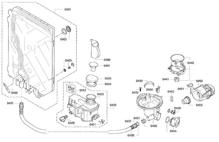 Pump Assy Diagram and Parts List for SHV68E13UC 01 Bosch Dishwasher