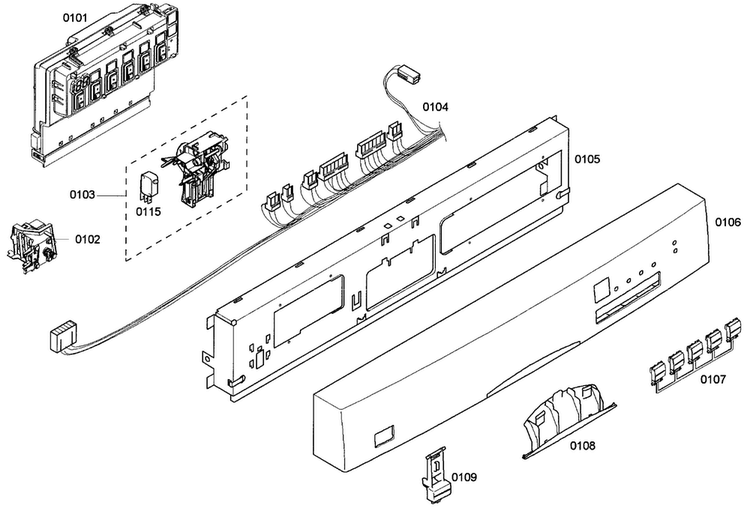Control Panel Diagram and Parts List for SHE43M02UC 50 Bosch Dishwasher