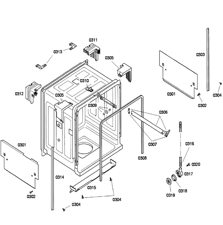 Frame Diagram and Parts List for SHU43C02UC 36 Bosch Dishwasher