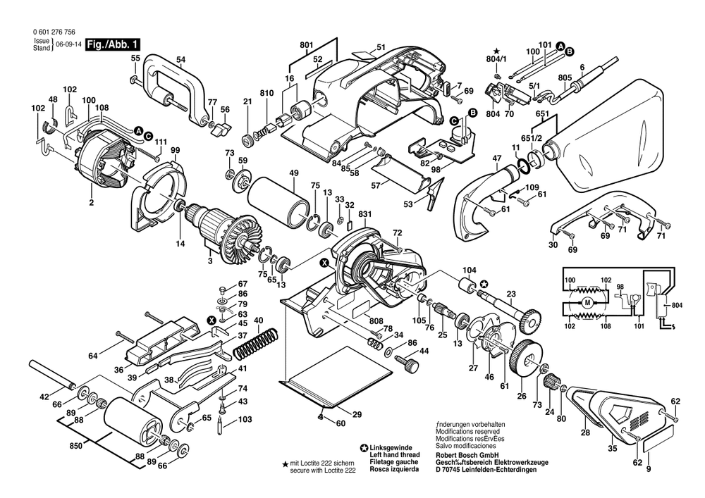 Section 1 Diagram and Parts List for 0601276756  Bosch Belt or Drum Sander