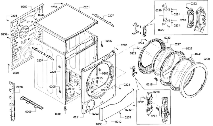 Cabinet Assy Diagram and Parts List for WTVC533SUS 09 Bosch Dryer