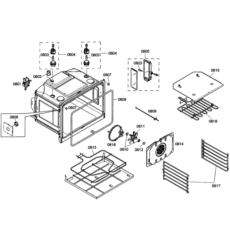 Lower Oven Assy Diagram and Parts List for HBL8650UC 02 Bosch Wall Oven