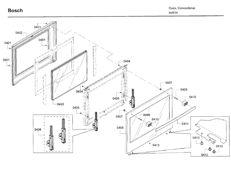 Door Diagram and Parts List for HBL5351UC 03 Bosch Wall Oven