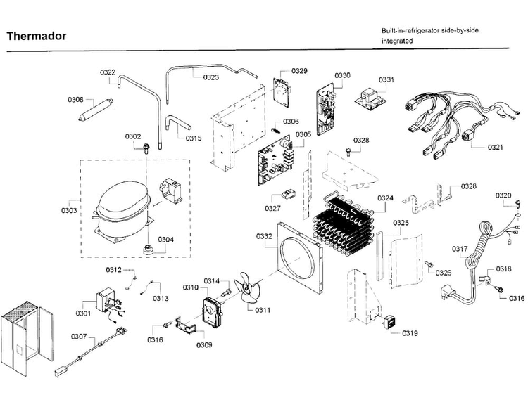 Motor & Compressor Diagram and Parts List for T42BD820NS 02 Thermador Refrigerator