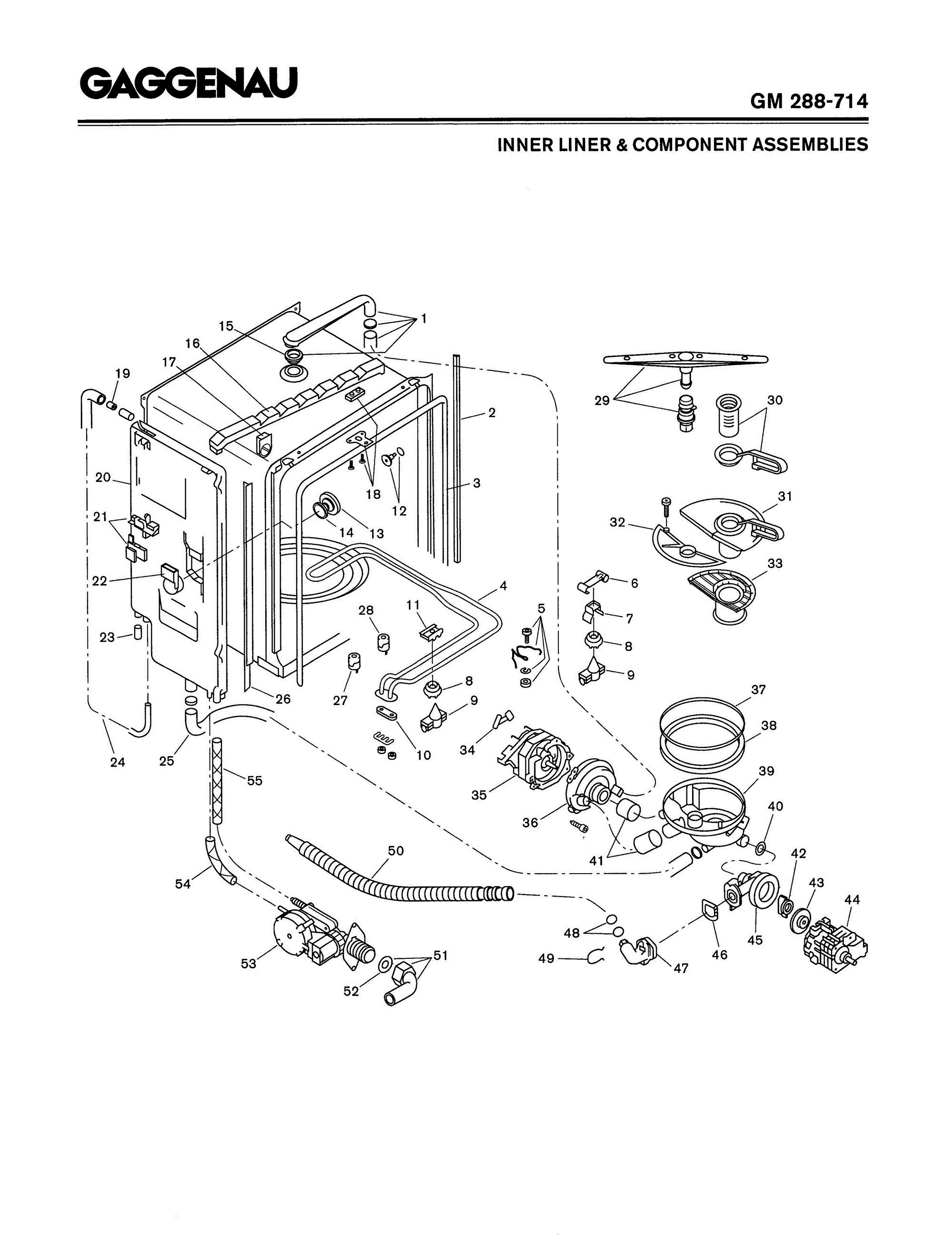 02 - INNER LINER & COMPONENT ASSEMBLIES Diagram and Parts List for GM288-714  Bosch Dishwasher