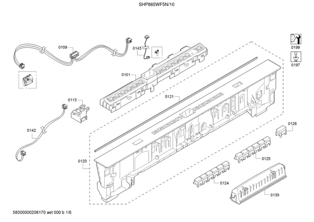 Operating Module/Facia Panel Diagram and Parts List for SHP865WF5N 10 Bosch Dishwasher
