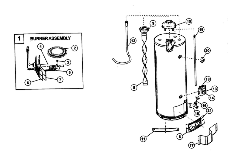Water Heater Diagram and Parts List for 153336400HA  Kenmore Water Heater