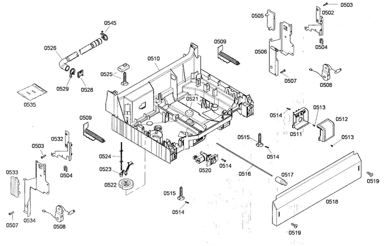 Base Assy Diagram and Parts List for SHE43P02UC 56 Bosch Dishwasher