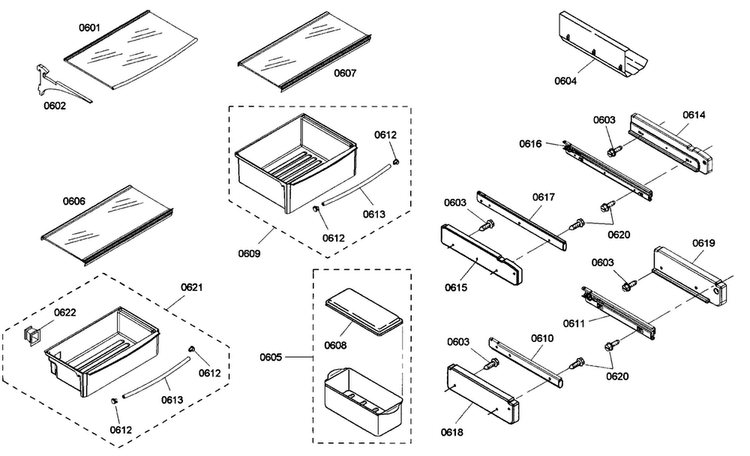 Shelf Assy 1 Diagram and Parts List for KBUIT4865E01  Thermador Refrigerator