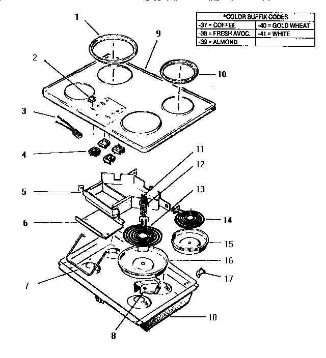 Section 1 Diagram and Parts List for CV213601  Thermador Cooktop