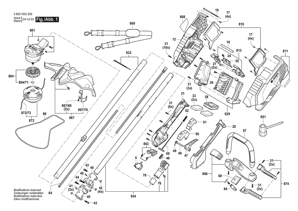 Section 1 Diagram and Parts List for 3600HD0200  Bosch Trimmer