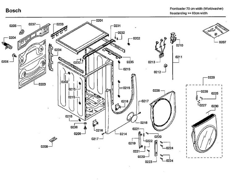 Frame Diagram and Parts List for WFMC3301UC 16 Bosch Washer