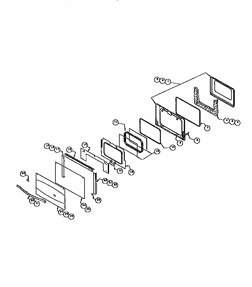 Main Oven Door Assembly Diagram and Parts List for REF30  Thermador Range