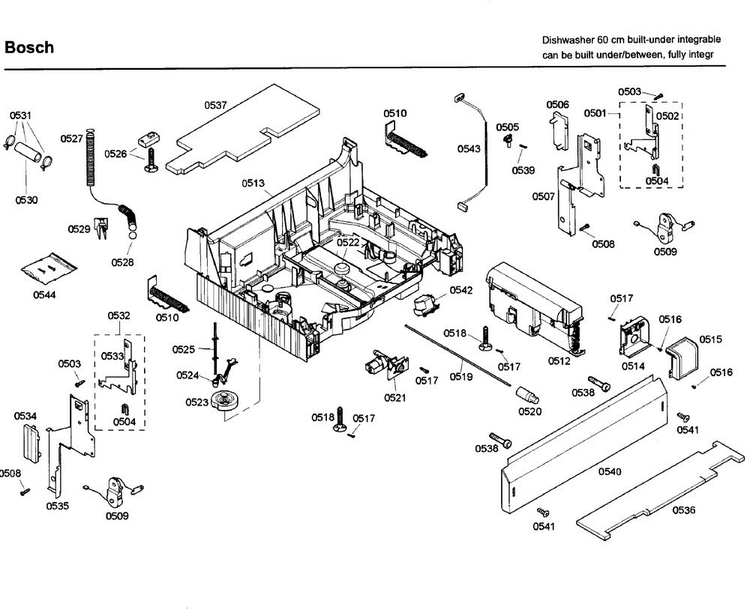Base Diagram and Parts List for SHV68M03UC 46 Bosch Dishwasher