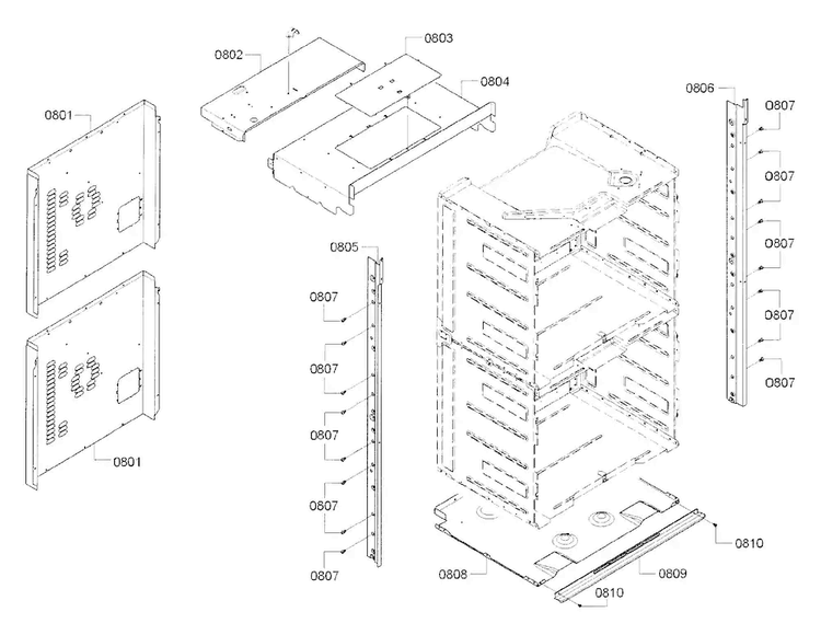 Cabinet Diagram and Parts List for HBL8651UC 01 Bosch Wall Oven