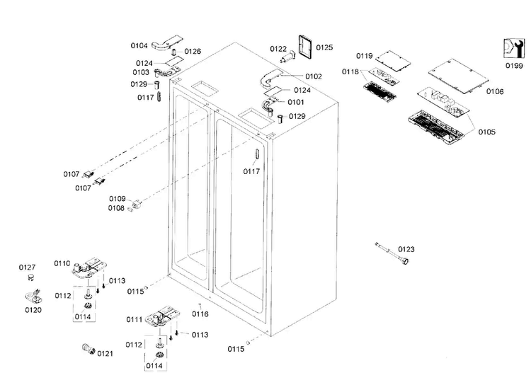 Cabinet Diagram and Parts List for B22CS50SNS 04 Bosch Refrigerator
