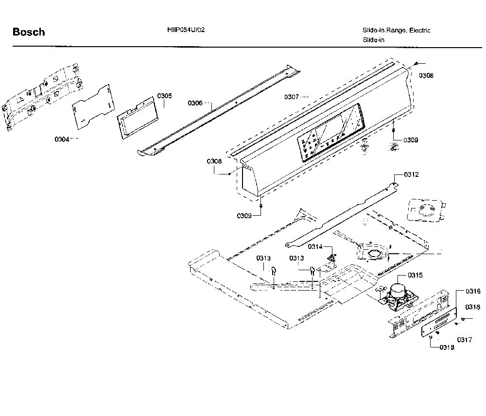 Control panel Diagram and Parts List for HIIP054U 02 Bosch Range