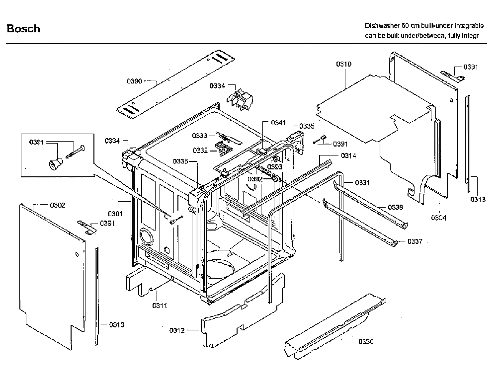 Cabinet Diagram and Parts List for SHV9PT53UC 93 Bosch Dishwasher