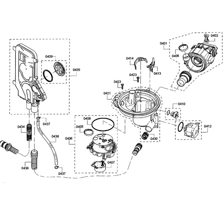 Pump Assy Diagram and Parts List for SHE65T52UC 01 Bosch Dishwasher